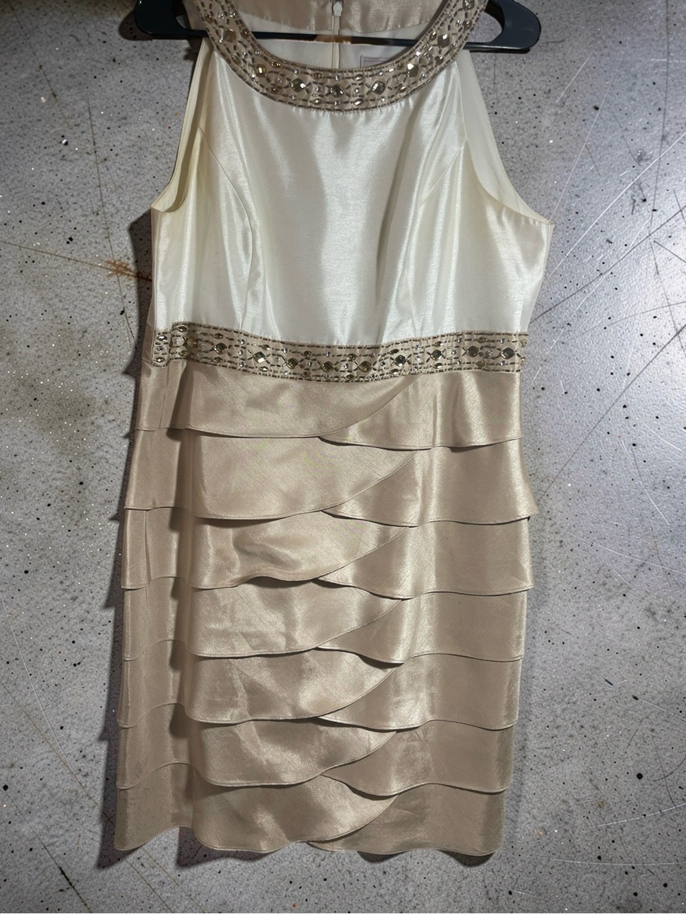 Embellished Ivory and Champagne Layered Cocktail Dress